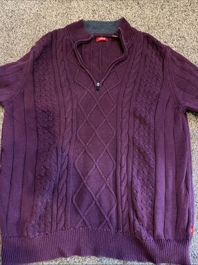 IZOD Men's Plum Cable-Knit Half-Zip Sweater
